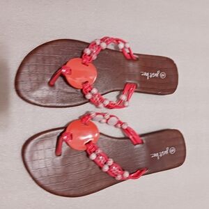 Just Be Coral and Brown Sandals